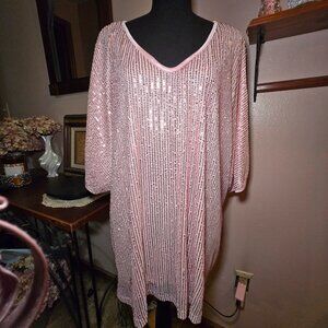 Women's Short Sleeve Pink Sequined Top Size 6X